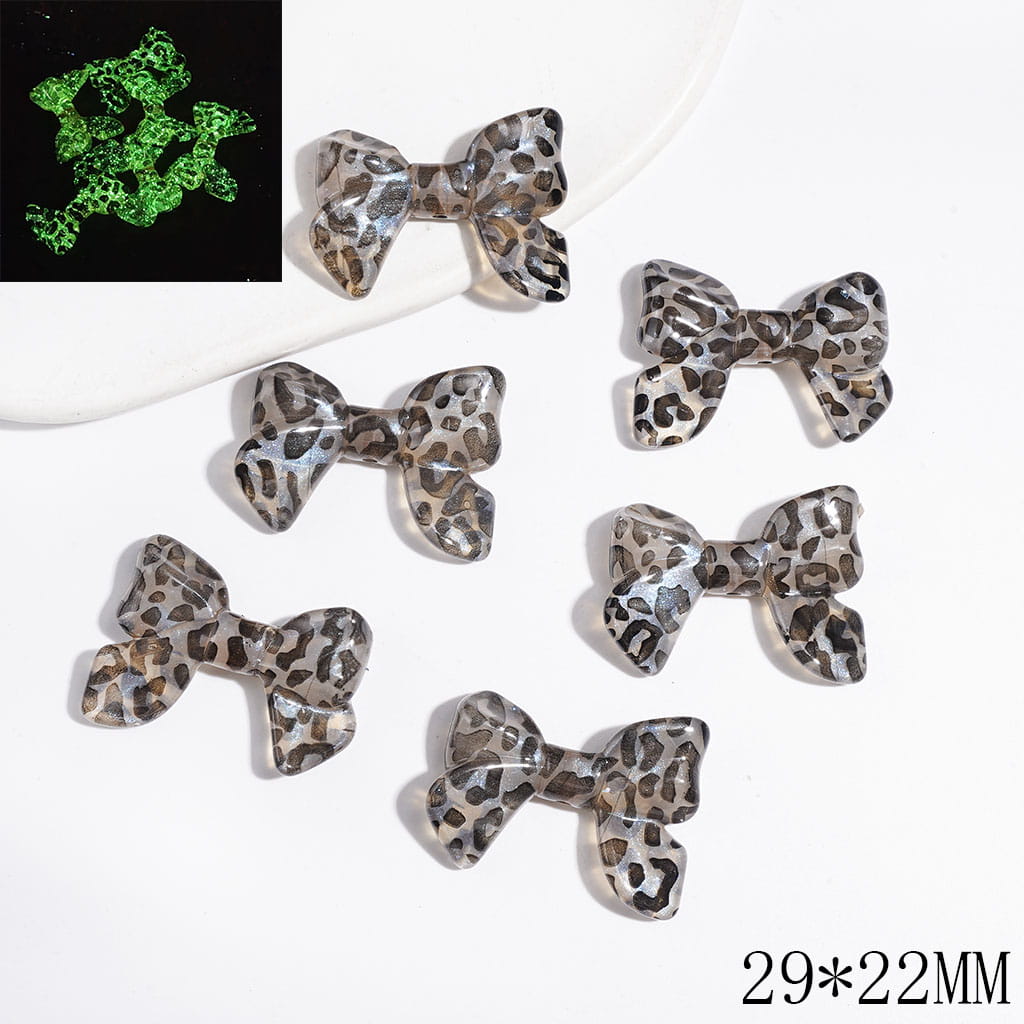 Clear Acrylic Bowtie Beads with Spotted Gray Black Pattern and Blue Glitter, 29×22MM