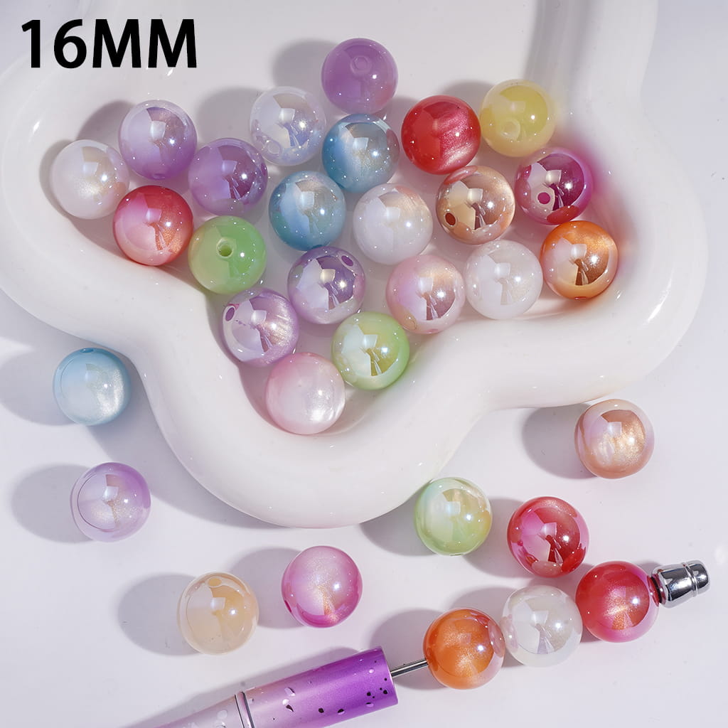 UV Coating Pastel Rainbow Round Acrylic Beads 16MM Random Mix