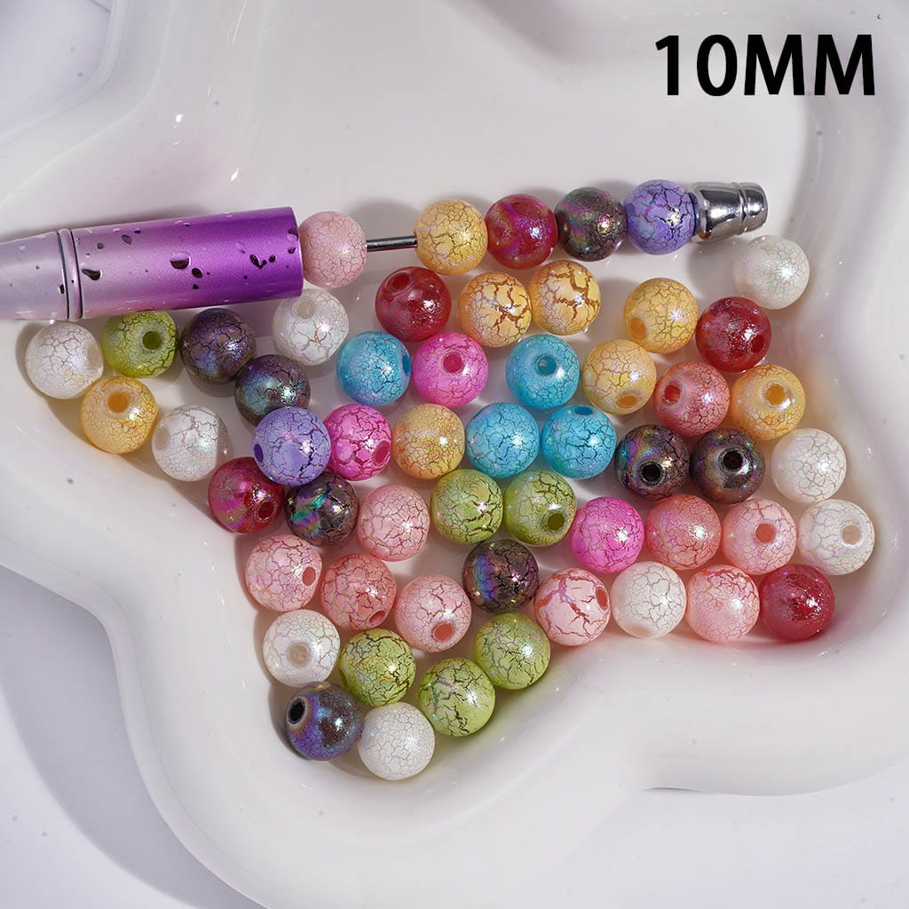 UV Coating Crackle Texture Round Acrylic Beads for Bracelets 10MM Random Mix
