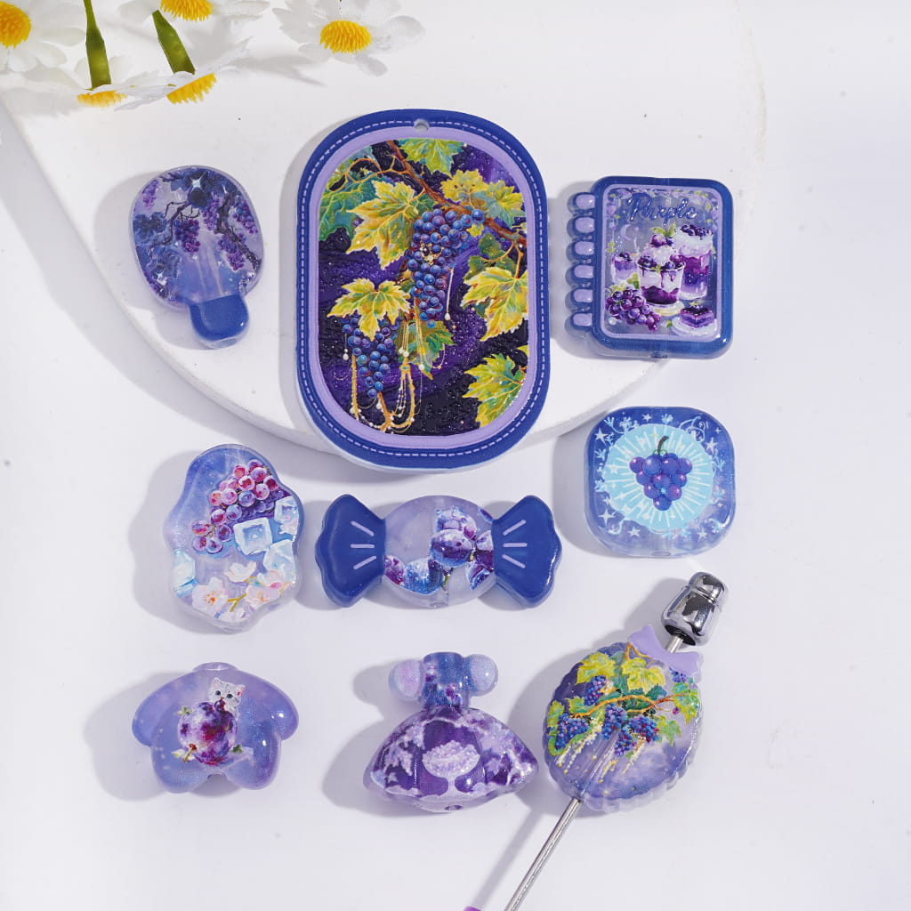 Purple Grape Vine Fruit Charm Series Acrylic Beads Pendant Random Mix