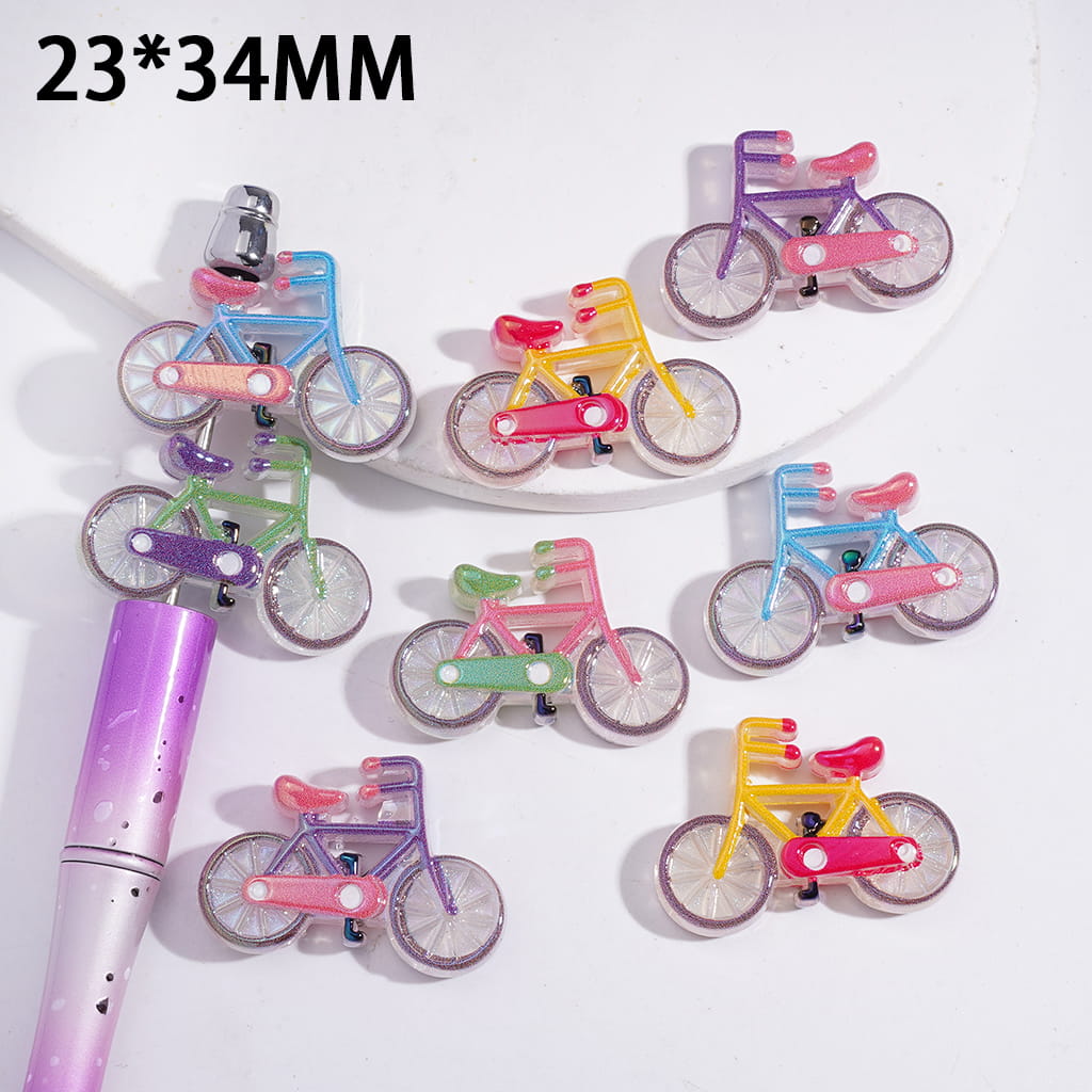 UV Coating Cute Bicycle Shape Acrylic Beads 23*34MM Random Mix