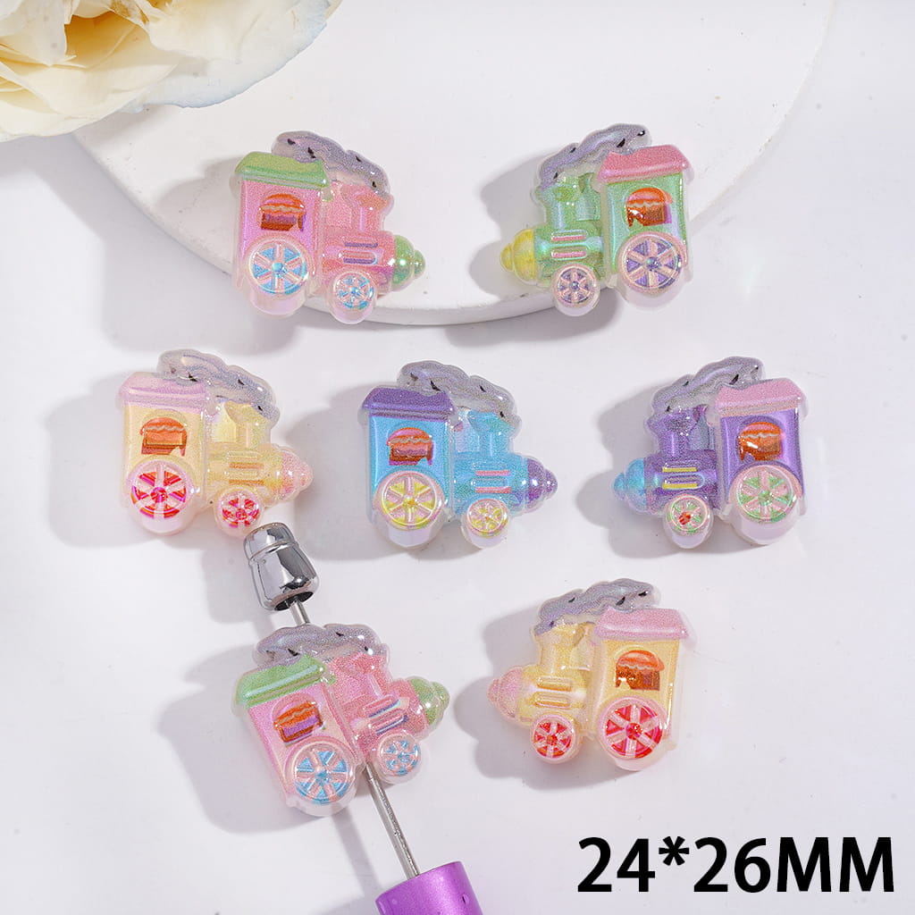 UV Coating Cute Mini Railway Train Design Acrylic Beads 24*26MM, Random Mix