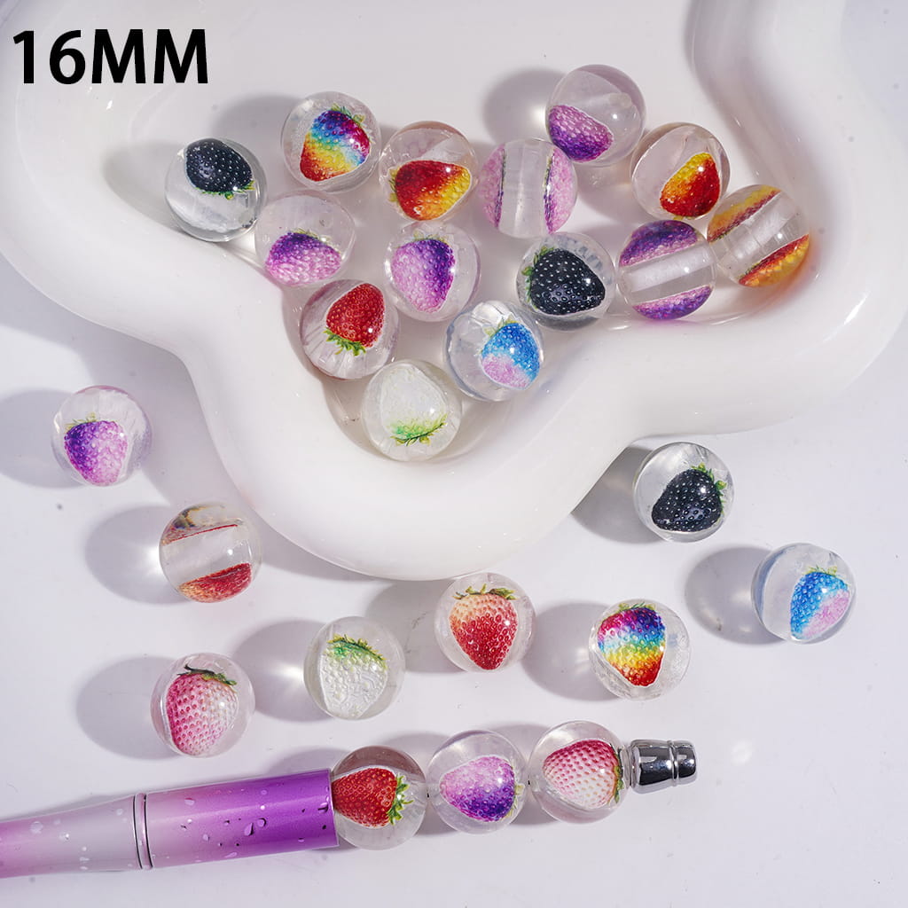 Cute Fruit Strawberry Embedded Inside Bead Translucent 16MM Acrylic Beads Random Mix