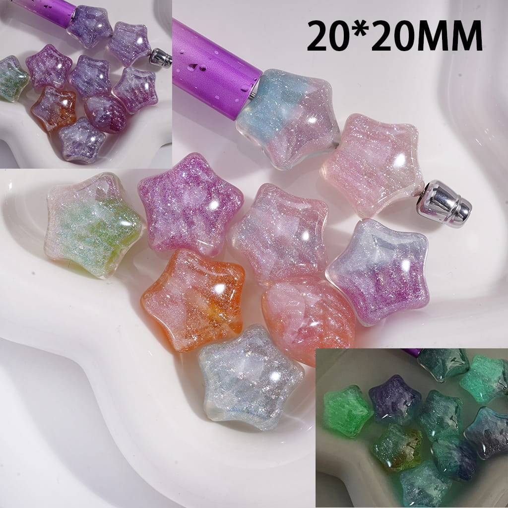 Luminous Color Changing Star Shape with Acrylic Beads Glitter Stripes 20*20MM, Random Mix