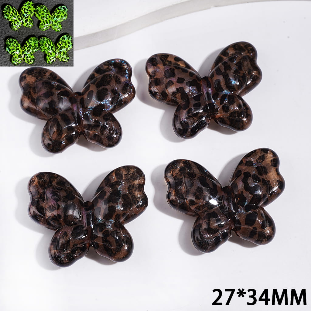 Red & Brown Leopard Print Butterfly Acrylic Focal Beads with Glitter, 27 × 34mm