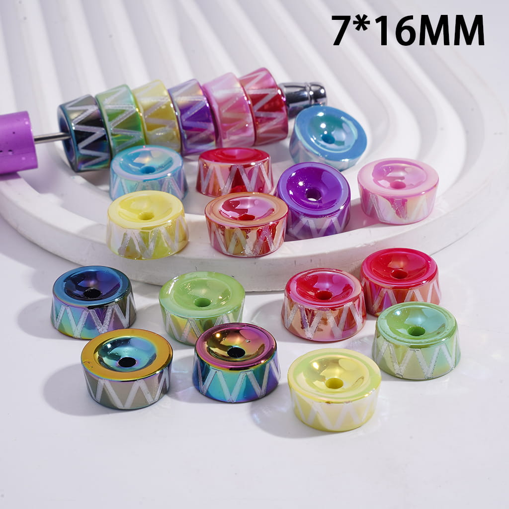 UV Coating with "V" Stripes Prints Bowl Shape Acrylic Beads 7*16MM, Random Mix