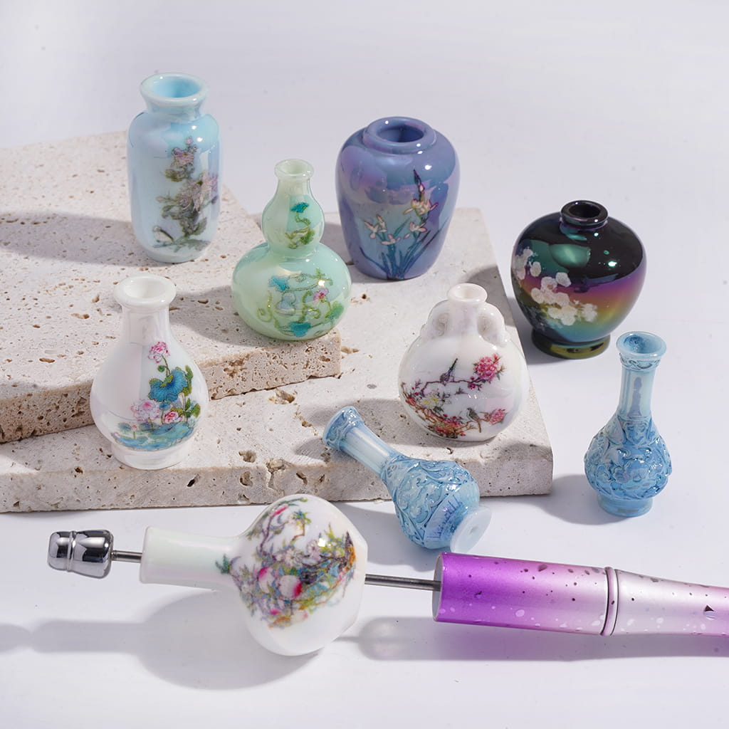 UV Coating Chinese Style Flower Vase in Version Style Acrylic Beads, Random Mix