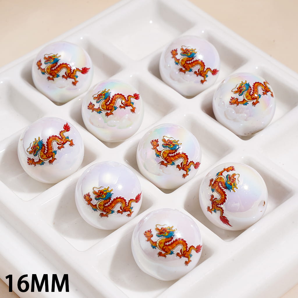 Acrylic Beads for Bracelets UV Coating with Chinese Fortunate Lucky Loong Pattern