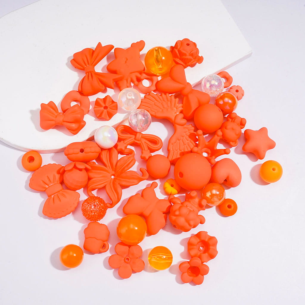 Bow, Flower, Star, Shell & Pearl Designs, Various Styles, Fluorescent, Acrylic Beads Jewelry Accessories, Random Mix