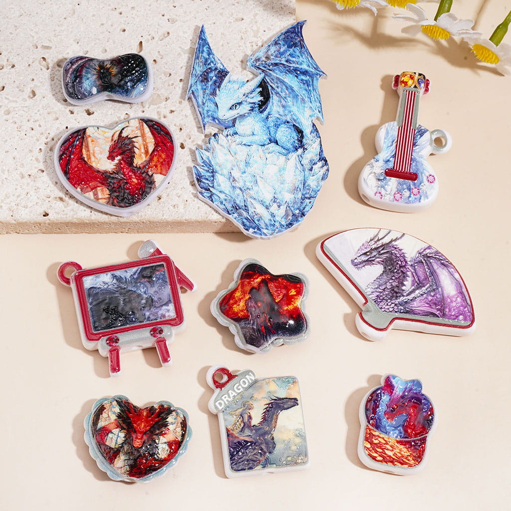 Acrylic Beads Pendants Mint Dragon Series, Random Mix