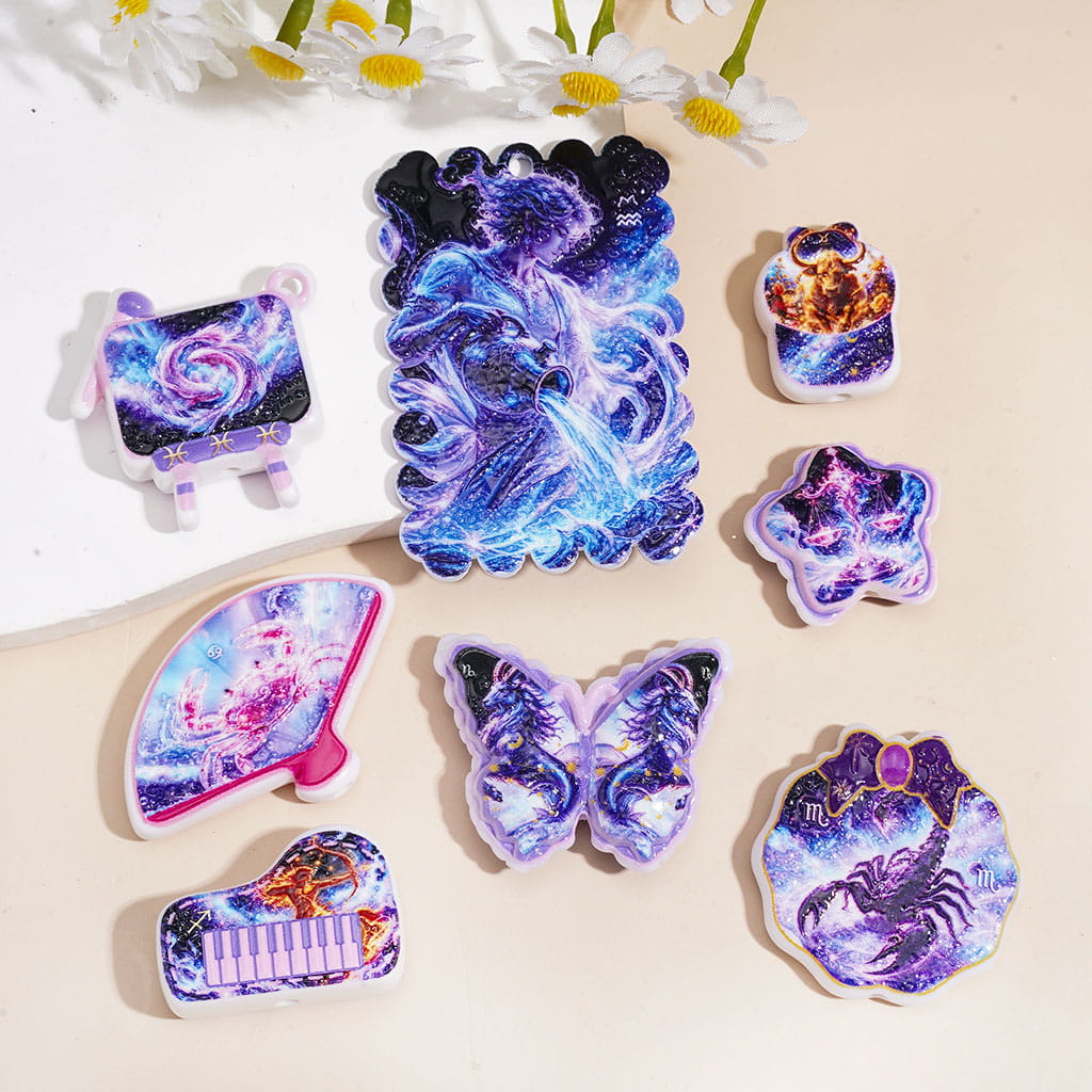 Fantasy Twelve Constellation Series Acrylic Beads Pendants, Random Mix
