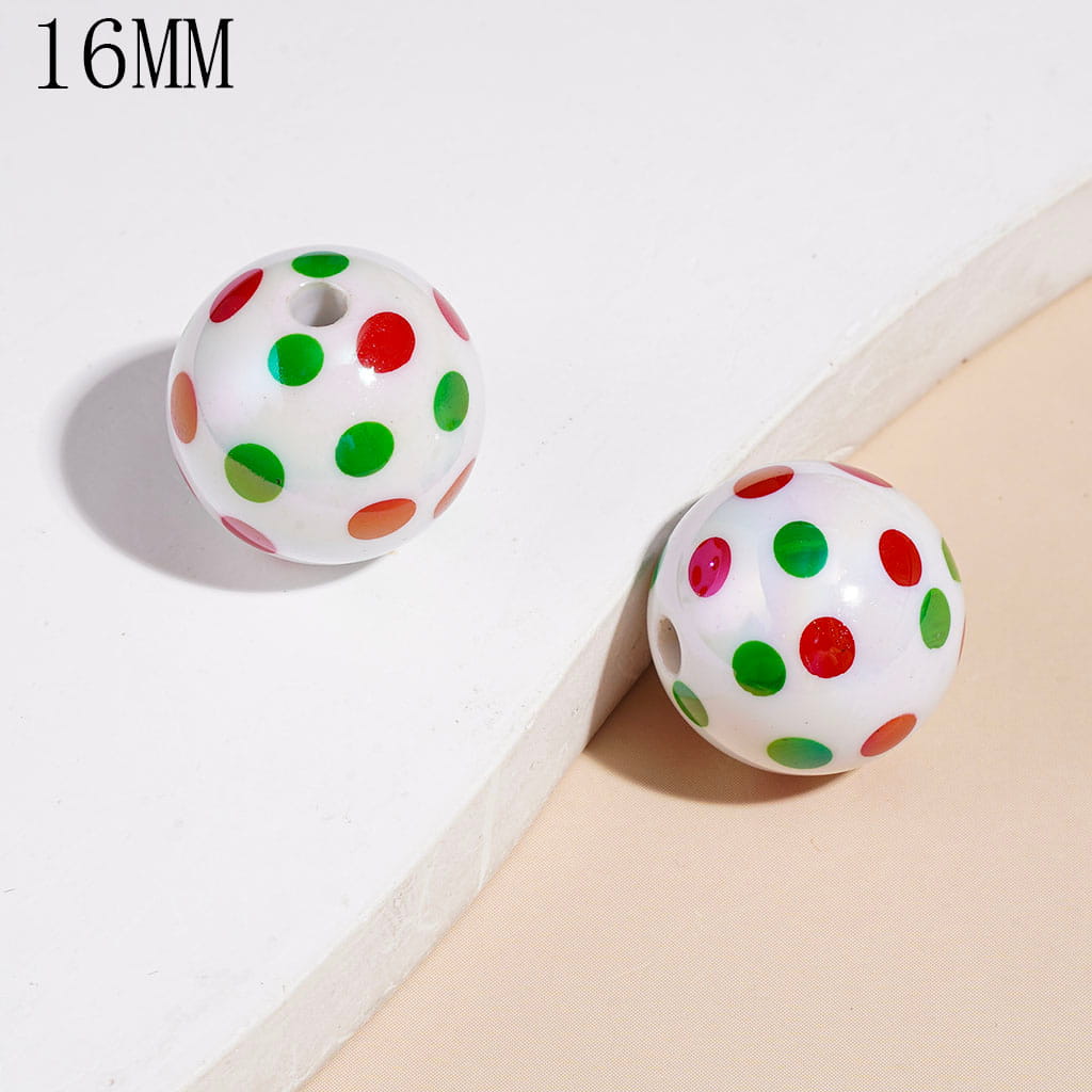 UV Coated Acrylic Beads for Bracelets with Polka Dots, 16MM Multi-Color