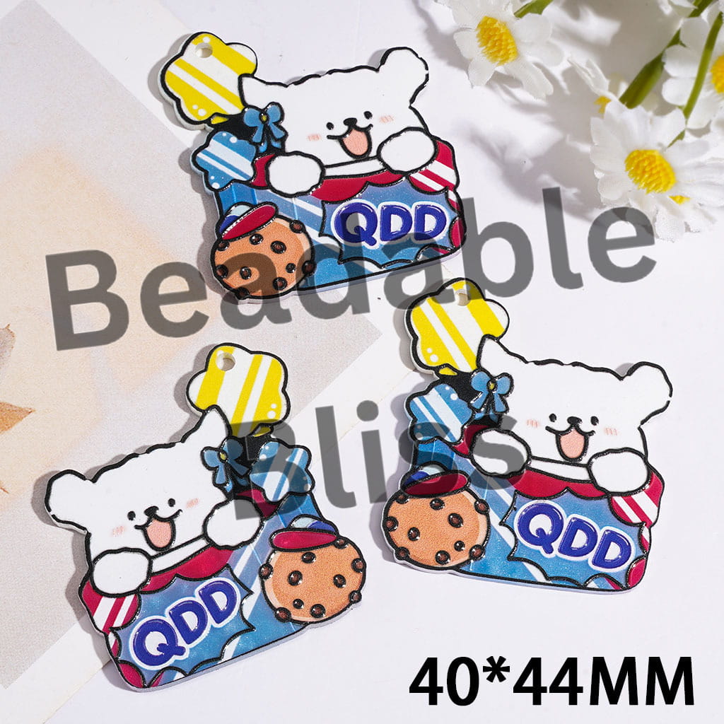 Happy Line Art Puppy Dog Sitting in Cookie Box Acrylic Pendants, 40*44MM