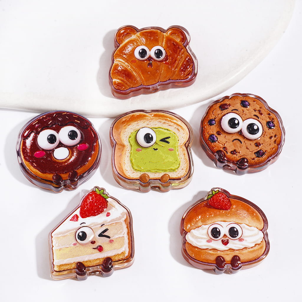 Playful Bakery Treat Designs Bread, Doughnut, Cookie and Cake Series Acrylic Beads, Random Mix