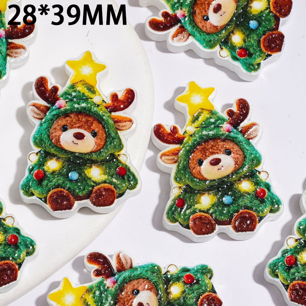 Acrylic Beads Christmas Tree Bear with Stars Light Deer Ears, 28*39MM
