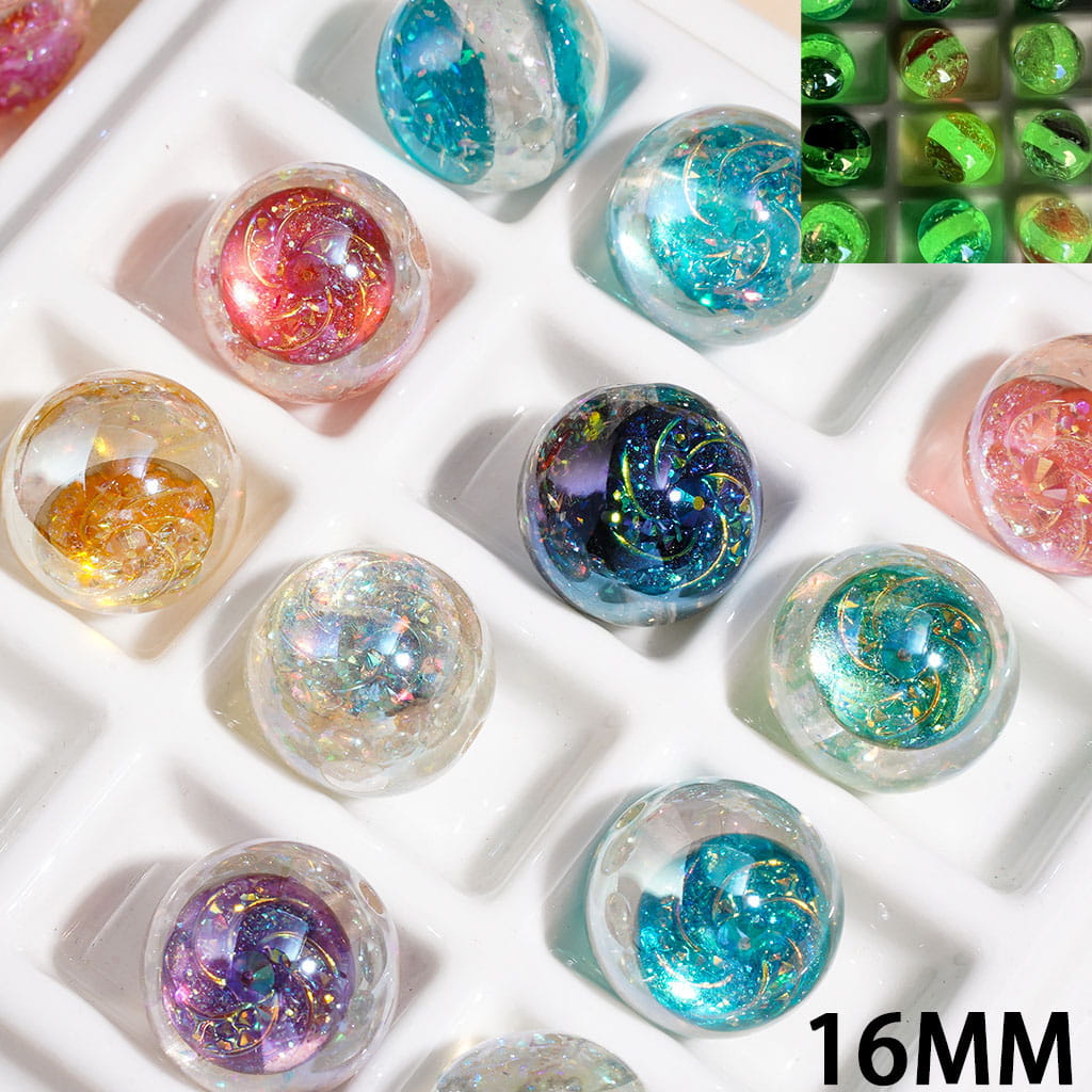 Acrylic Beads for Bracelets Luminous with Double Helix and Shiny Confetti, 16MM Multi-Color Random Mix