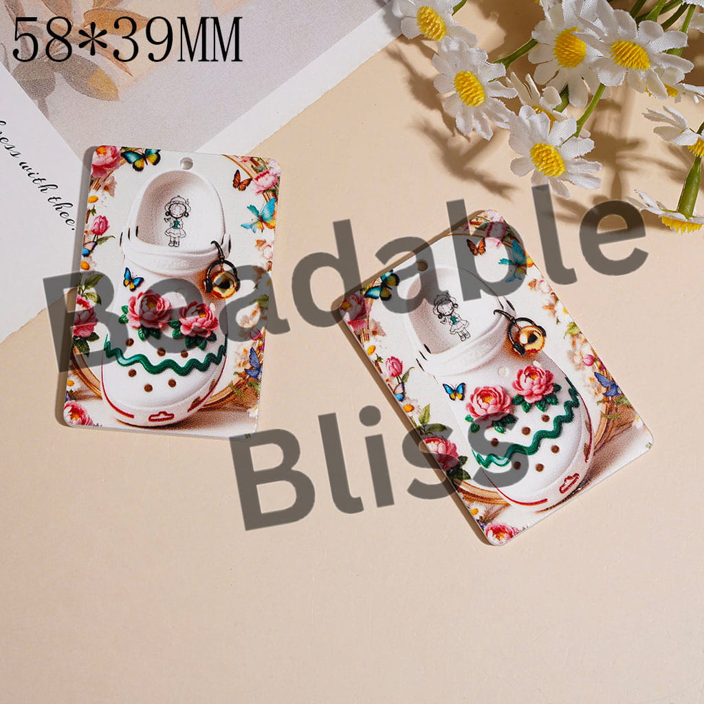 Acrylic Pendants with White Shoe Peony Yellow Bell Butterfly Patterns, 58*39MM, Rounded Flat Rectangle Shape
