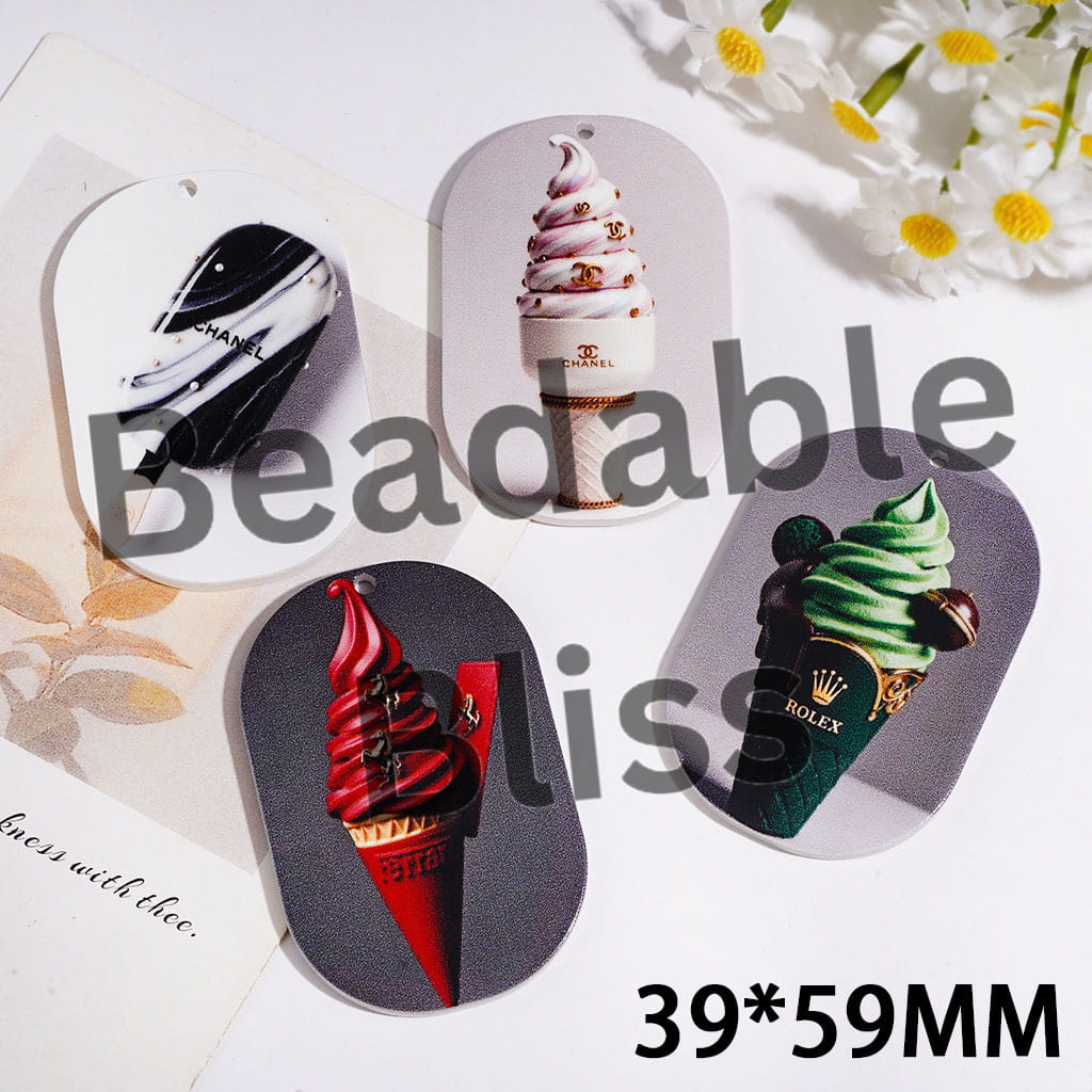 Famous Ice Cream Series Acrylic Pendants, Flat Rounded Rectangle Shape, 39*59MM Random Mix