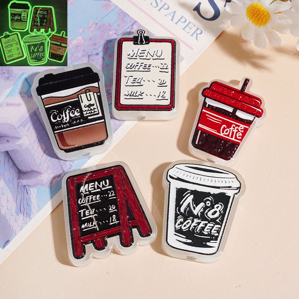 Luminous Acrylic Beads with Coffee Cup Series and Menu, Random Mix