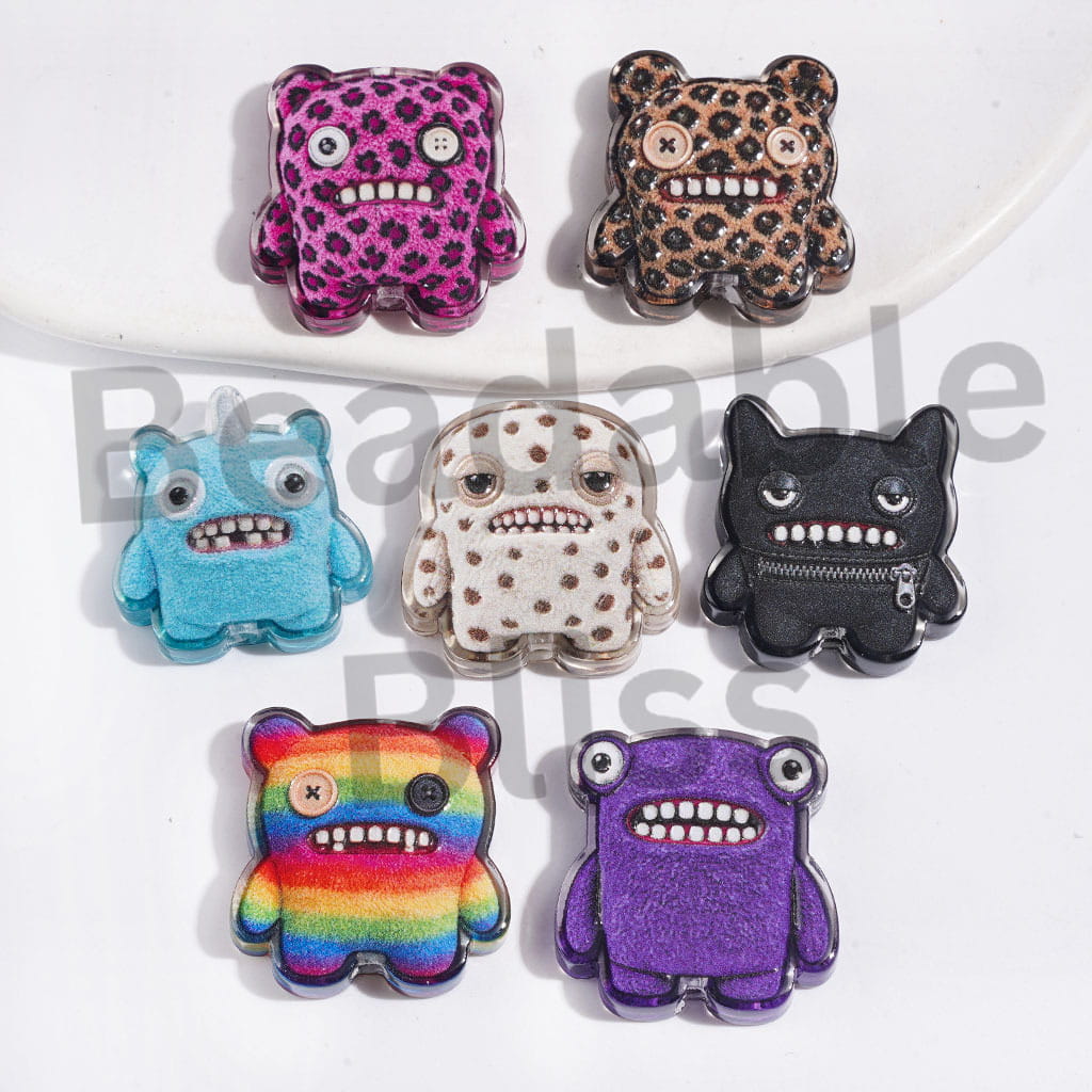 Ugly Cute Monster Characters in Diverse Style Acrylic Beads, Semi-Clear, Random Mix