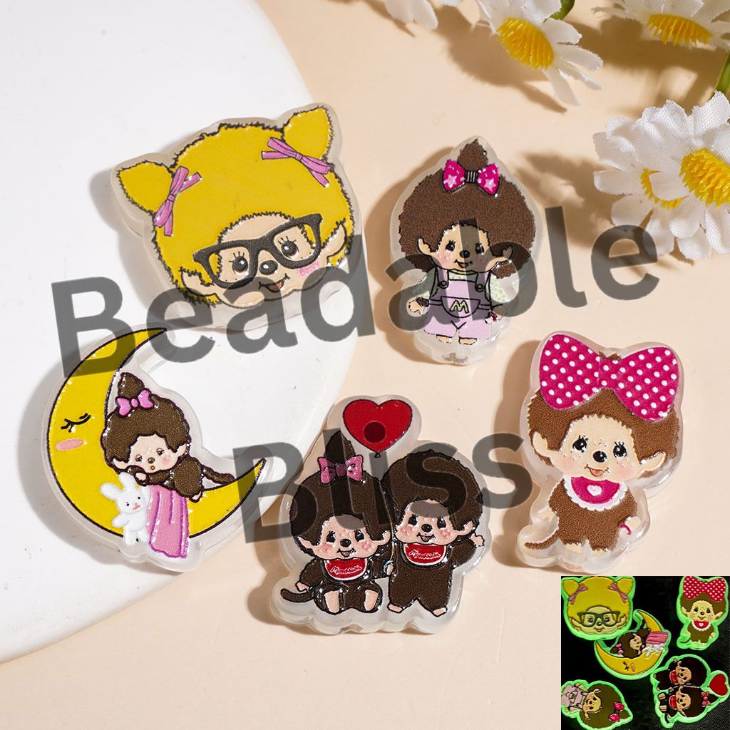 Luminous Cute Monkey Doll Character Acrylic Beads, Random Mix