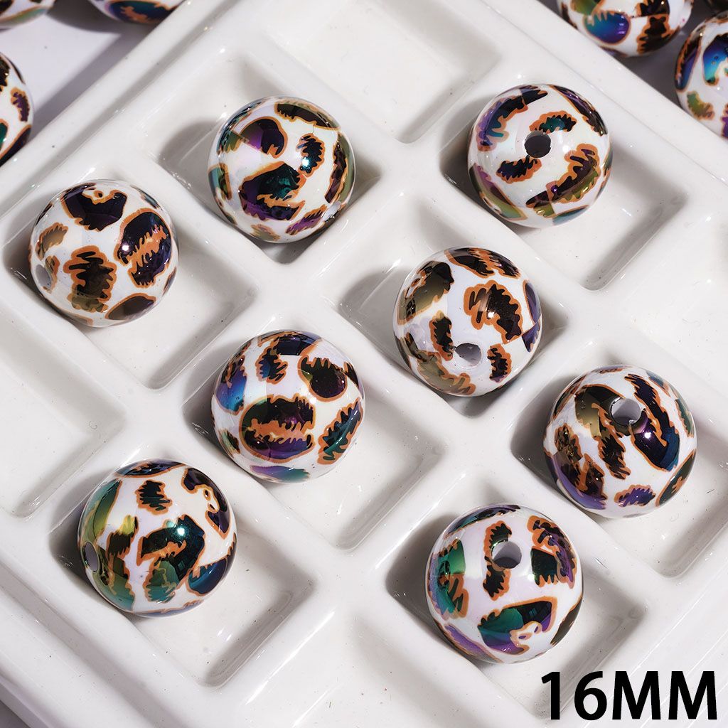 UV-Coated Stylish Wild Leopard Printed Round Acrylic Bead for Bracelets, 16MM