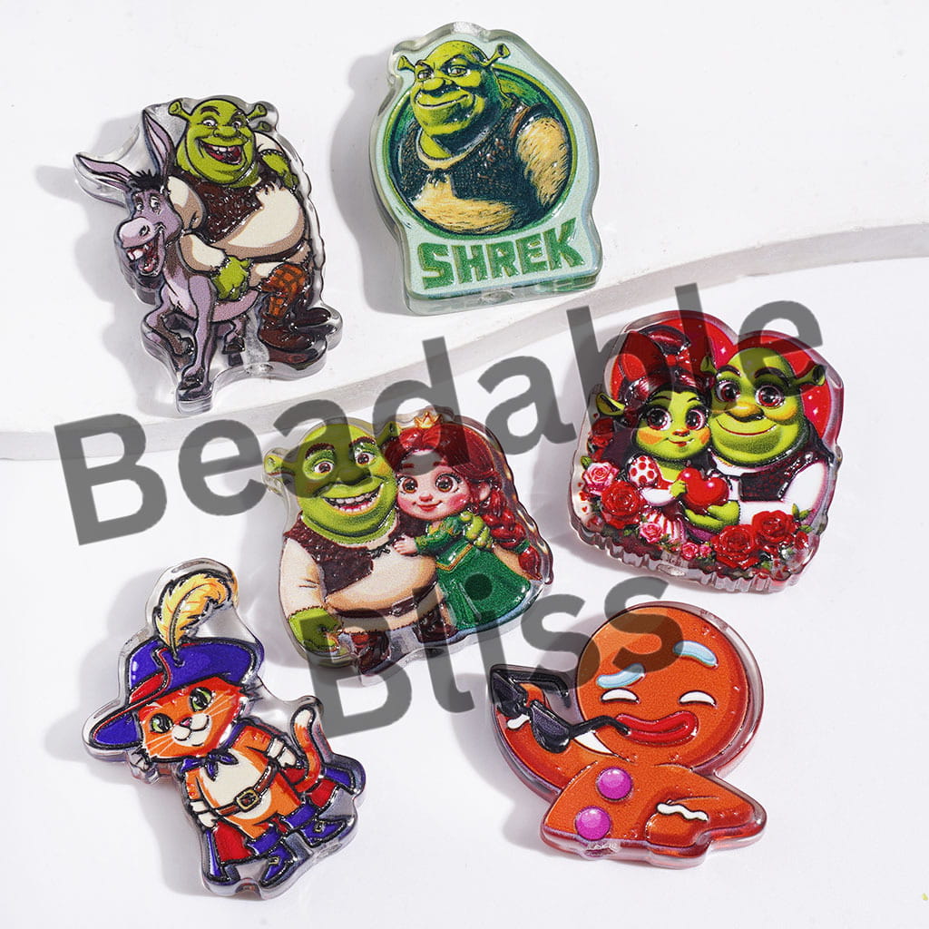 Green Chubby Monster Characters Series Acrylic Beads, Semi-Clear, Random Mix