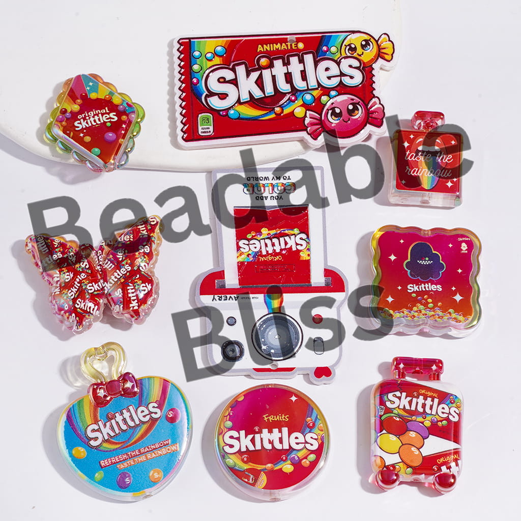 UV-Coated Rainbow Candy Acrylic Beads and Pendants, Red Series, Random Mix
