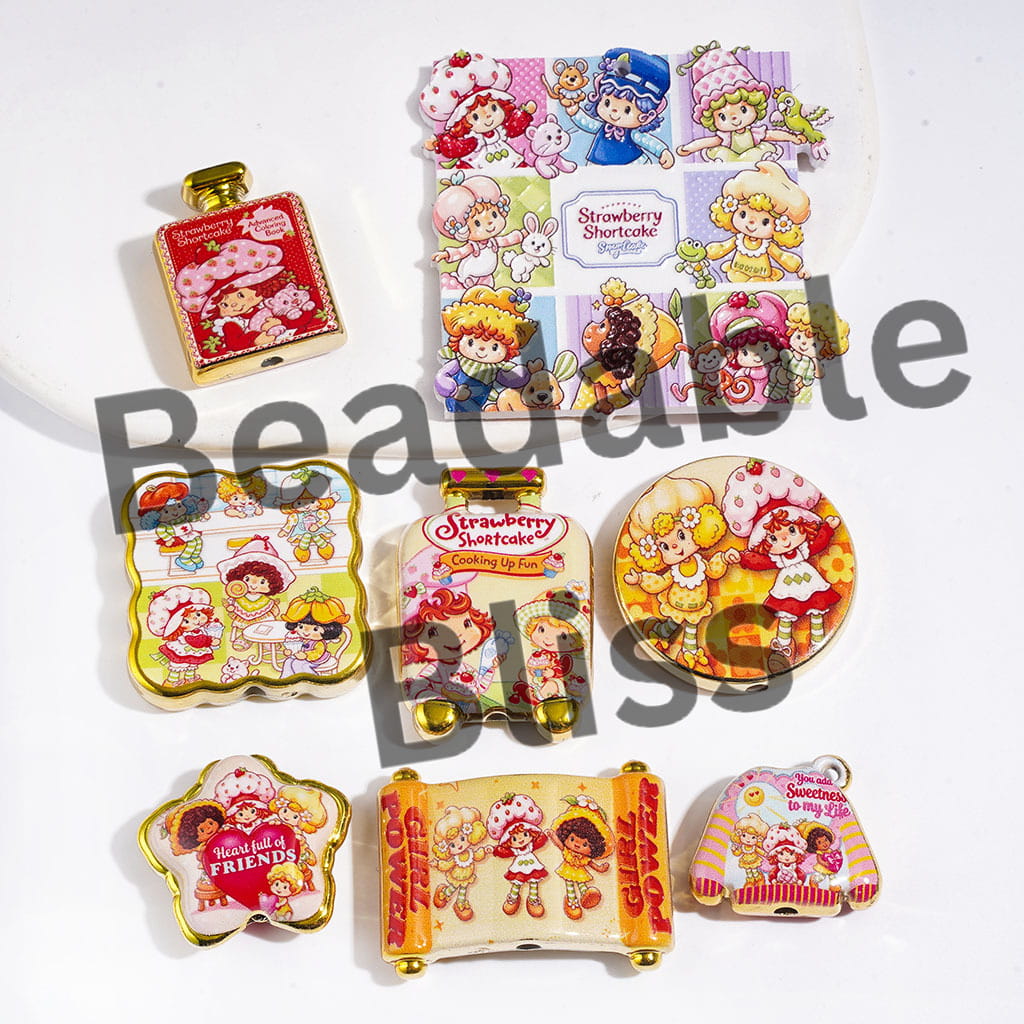 Berry Girl Series Acrylic Beads and Pendants, Gold Border, Random Mix