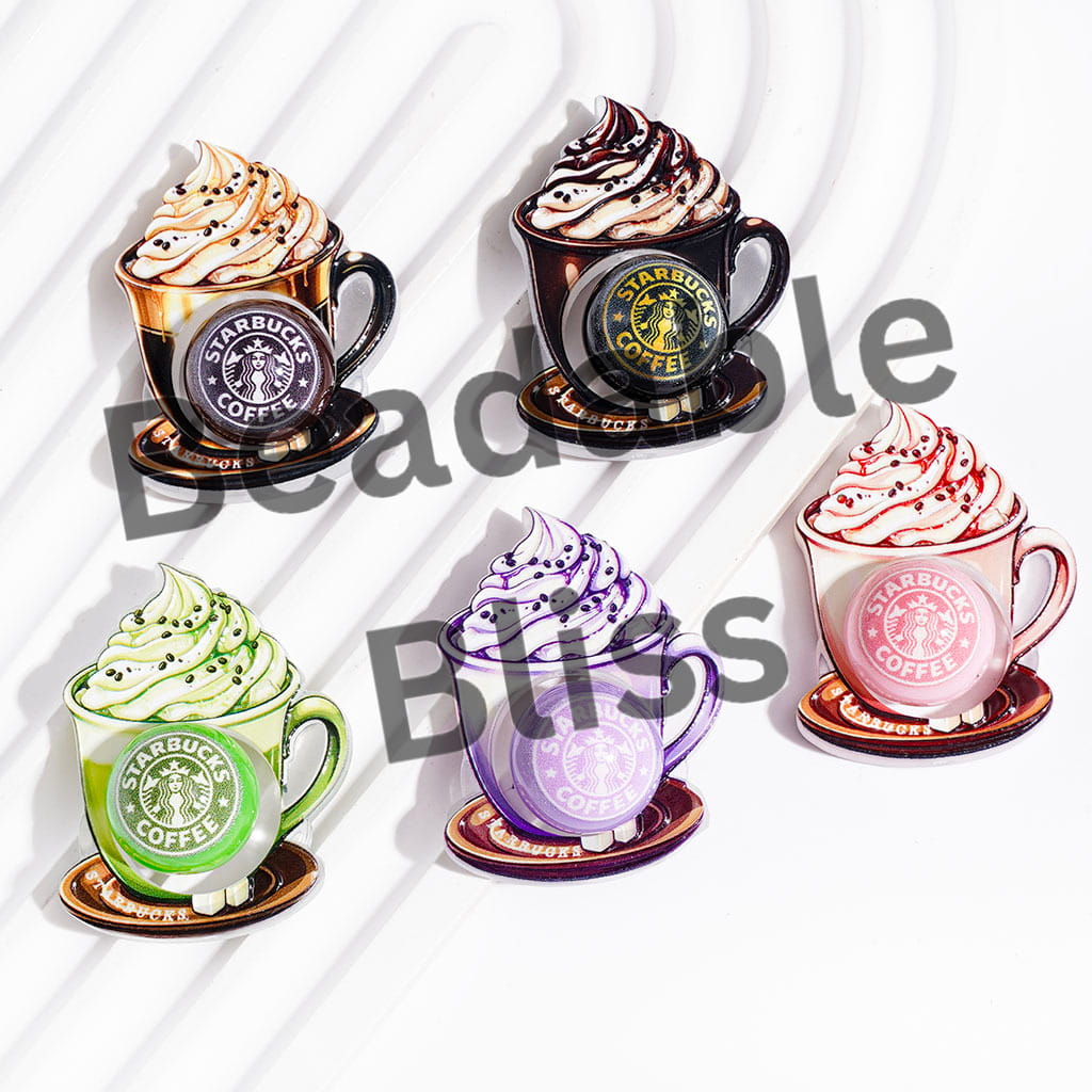 Hollowed Coffee Cup with Cream and Round Beads Acrylic Beads, Multi-Color, Random Mix