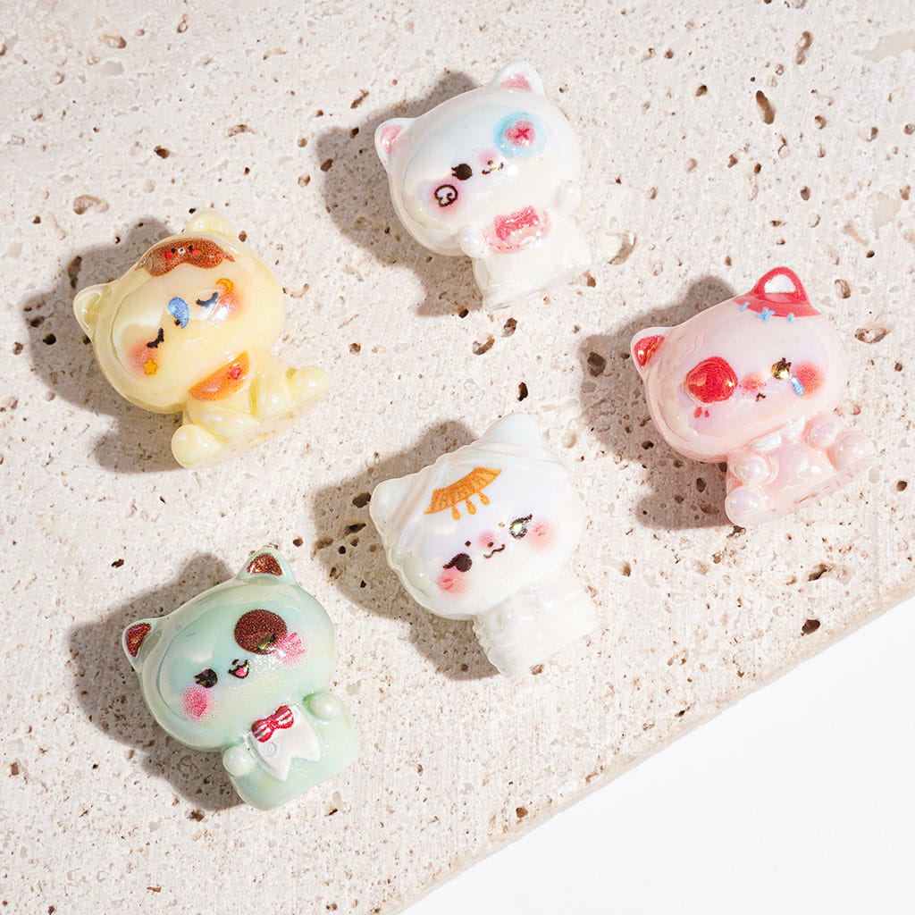 UV Coating Cute Kitten Acrylic Beads, Height 22MM, Multi-Color, Random Mix