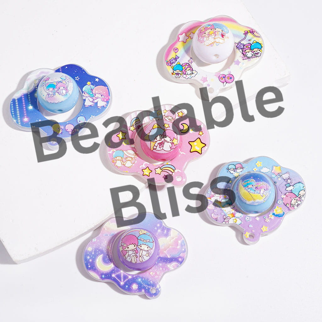Twin Double Star Fairy Collection Set Acrylic Beads for Pendants, Hollowed Cloud and Round Beads, Random Mix
