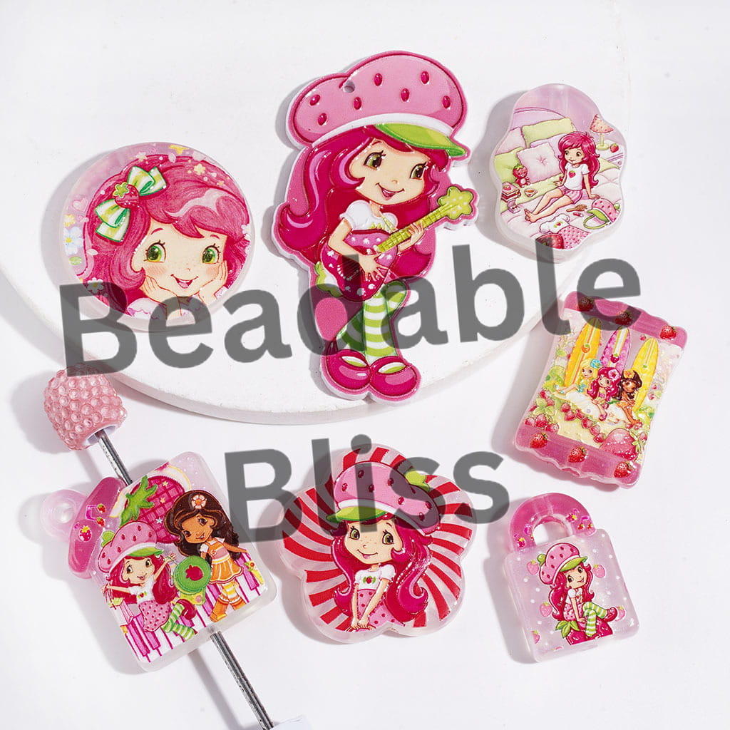 Berry Girl Character in Pink Series Acrylic Beads and Pendants, Random Mix