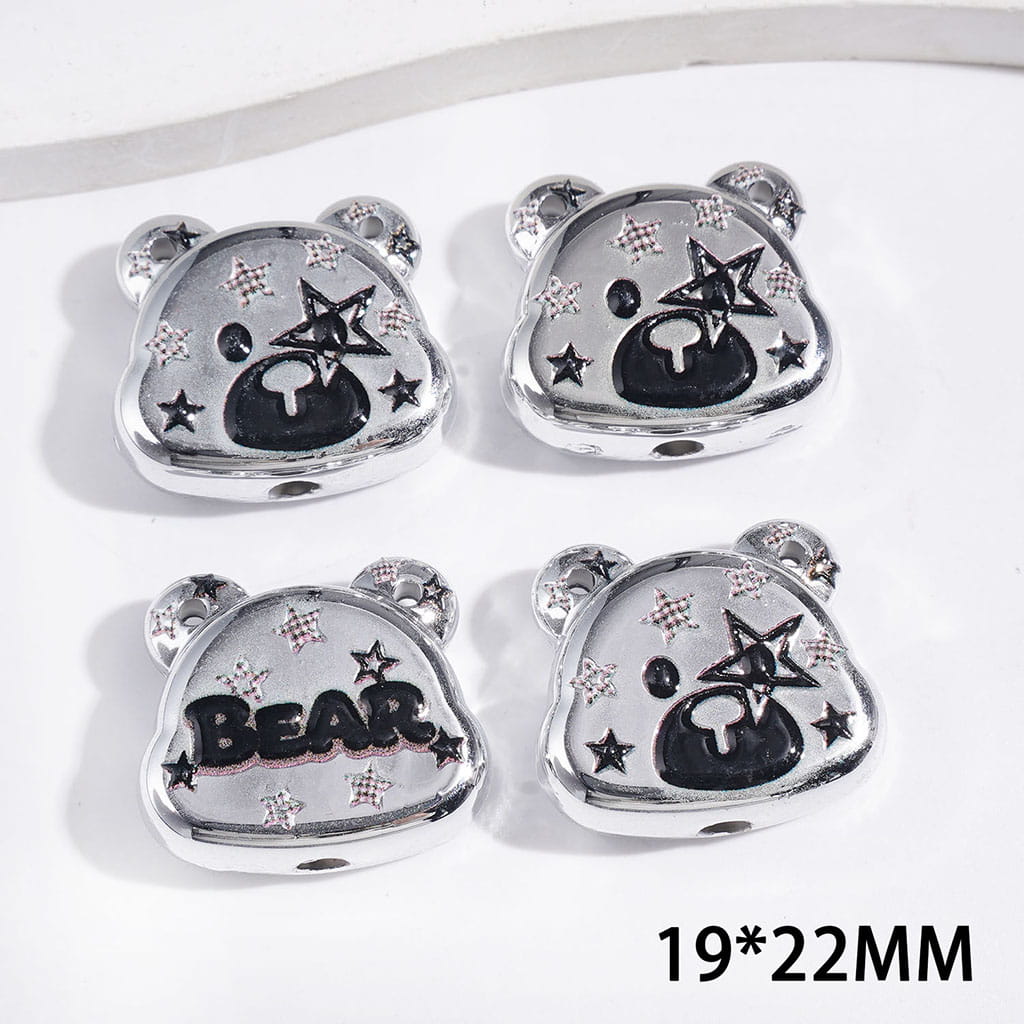Horror Bear with Star Design Acrylic Beads and Pendants, 19*22MM, Two Hanging Holes, Silver Color