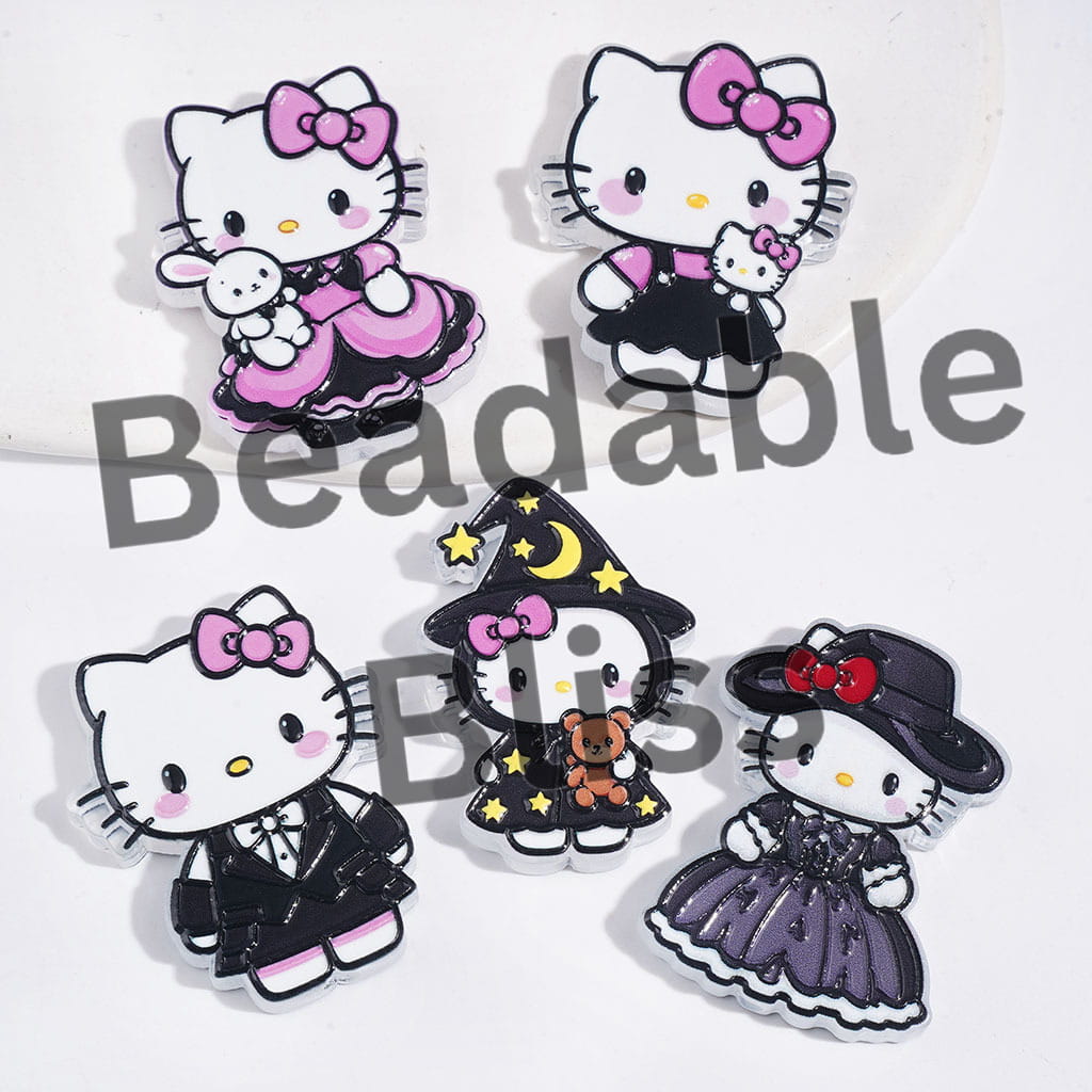 Acrylic Beads Cute Cat Character in Halloween Theme, Random Mix