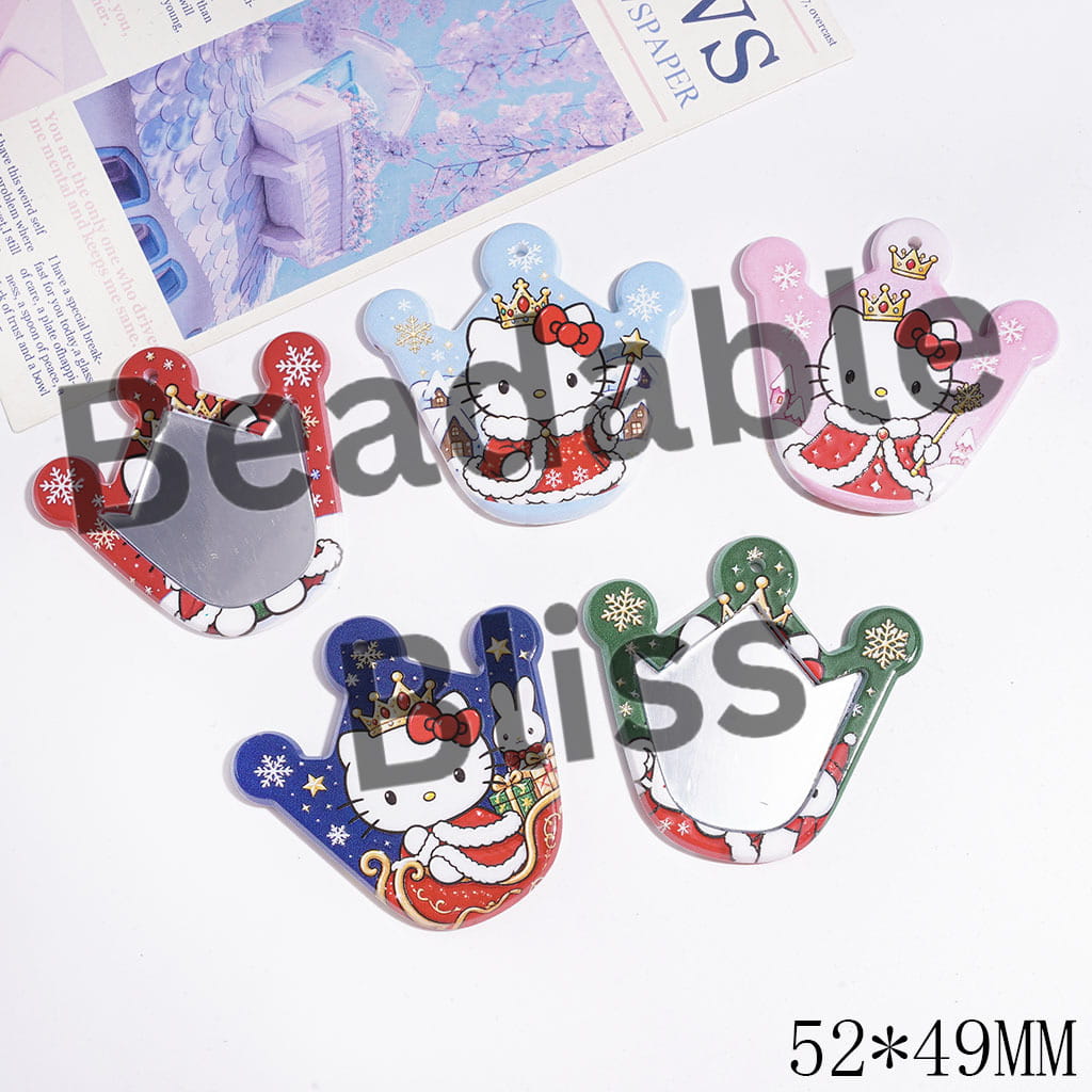 Queen Cat with Red Bowtie and Christmas Cloak Acrylic Crown Mirror, DIY Acrylic Pendants for Bag or Items, 52*49MM, Random Mix