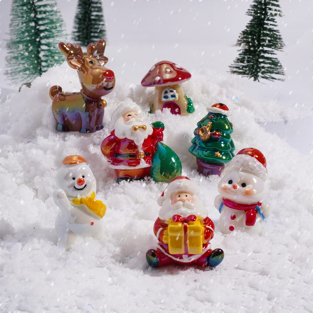 UV Coated Santa Claus Snowman Tree Deer & Mushroom House Christmas Theme Acrylic Beads Random Mix