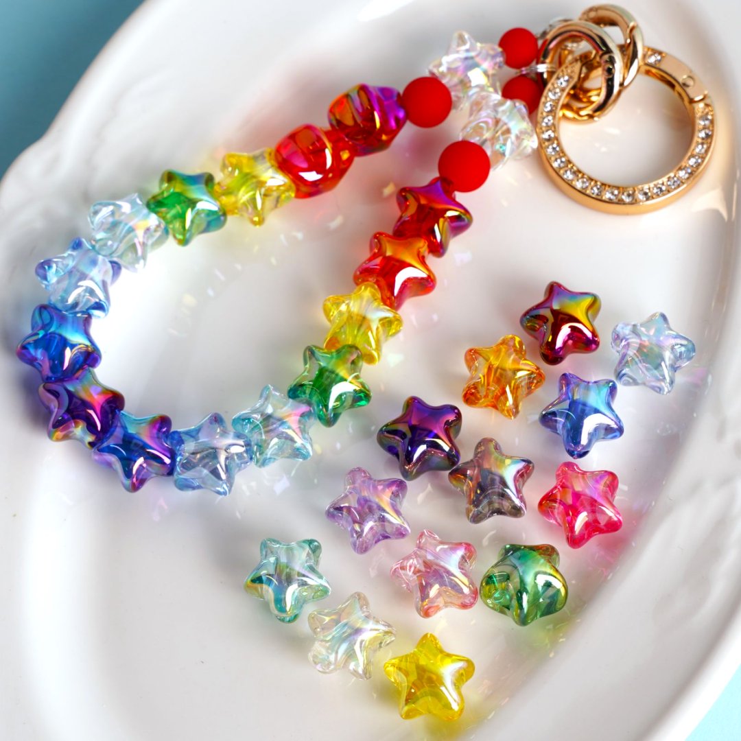 Colorful Five-Pointed Star UV Coating Translucent Acrylic Beads, Around 15MM, Random Mix