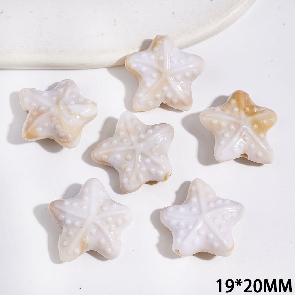 Soft Gradient Starfish Design Acrylic Beads in Light Khaki & White, 19*20MM, Random Mix