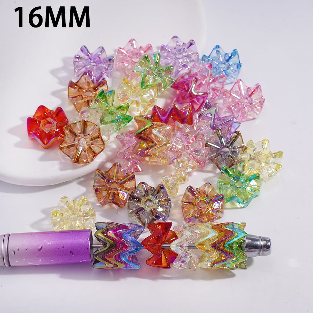 UV Coating Wavy Lotus Leaf Design in Jenga Style Clear Acrylic Beads 16MM Random Mix