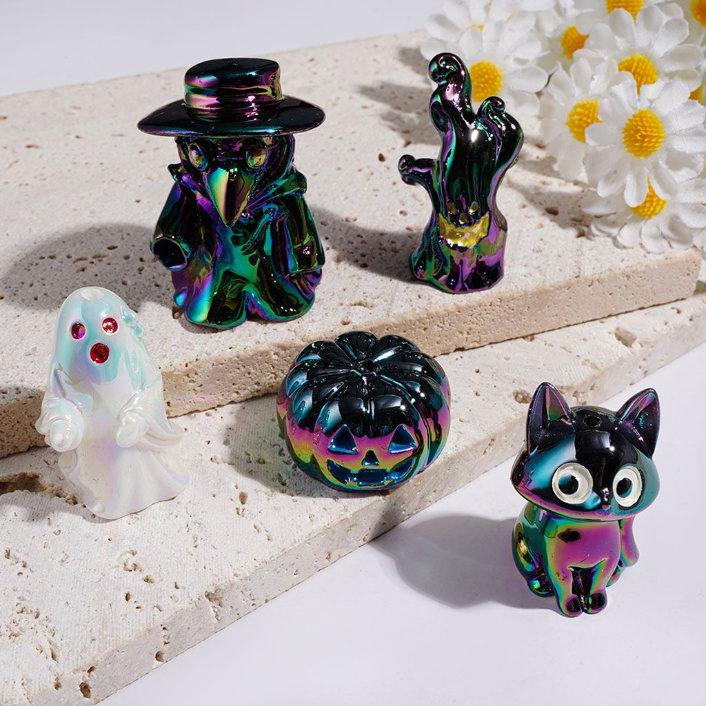 UV-Coated Acrylic Beads Cat Ghost Horror Tree Pumpkin Crow, Random Mix