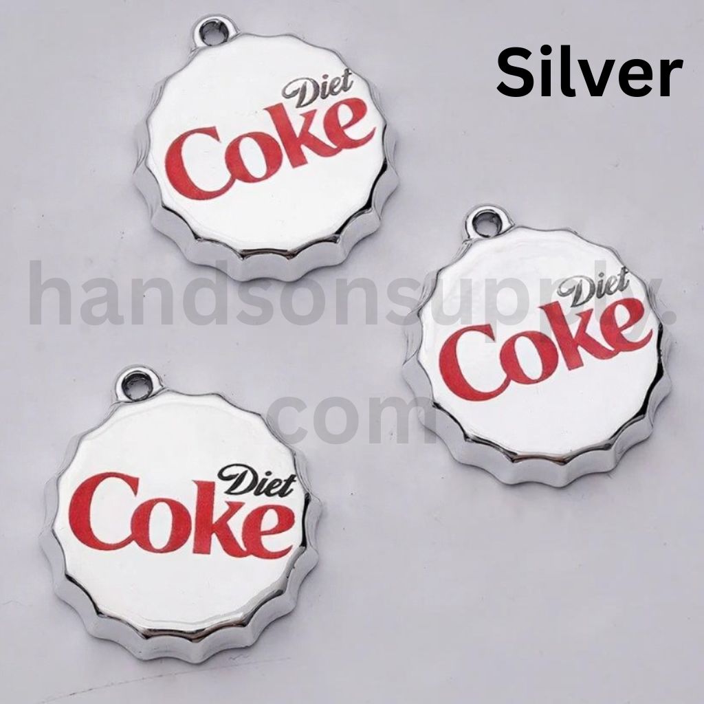 Cute Soft Drink Coc Col Sprit Fant Coke Bottle Lid Cap with Mini Ring Pendant Charm, 37MM