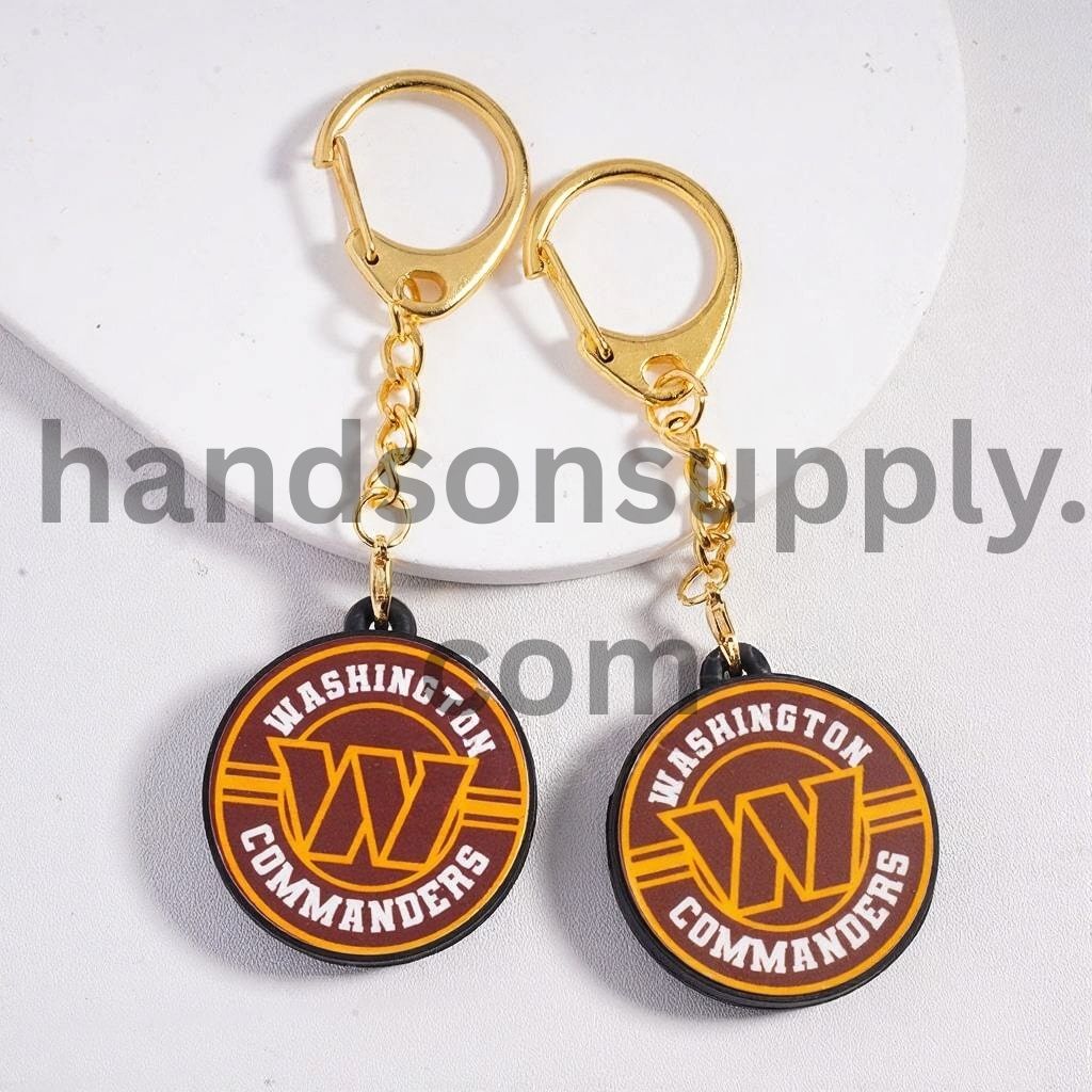 Gold Metal Keychain with Lobster Clasp and Resin Charm Pendant Washington Football Design Flat Round Shape