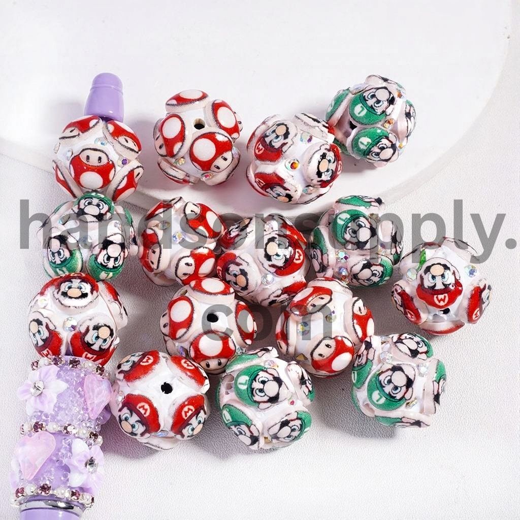 Plumber Character Series & AB Rhinestones Round Clay Beads 20mm Random Mix