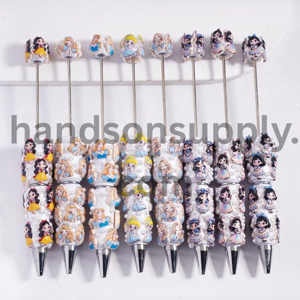 Princess Series Beadable Clay Pens with White Pearl Accents Random Mix