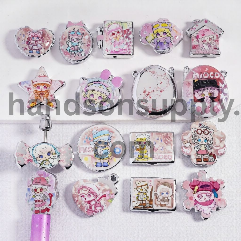 Lovely Baby Girl Series Pink Theme Print Different Shape & Design Pendant Acrylic Beads Random Mix