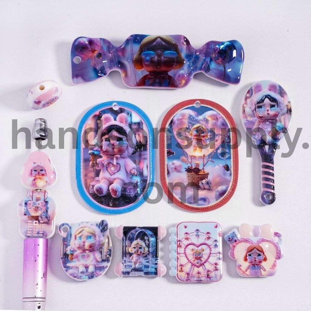 Concavo-Convex Teary Baby Girl Print in Different Shape & Designs Acrylic Beads Pendant Random Mix