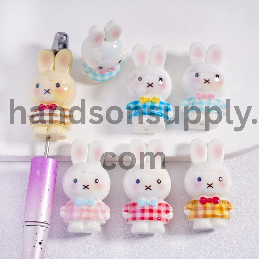 UV Coated Cute Bunny Shape Acrylic Beads with Skirt & Bowtie 40MM Random Mix