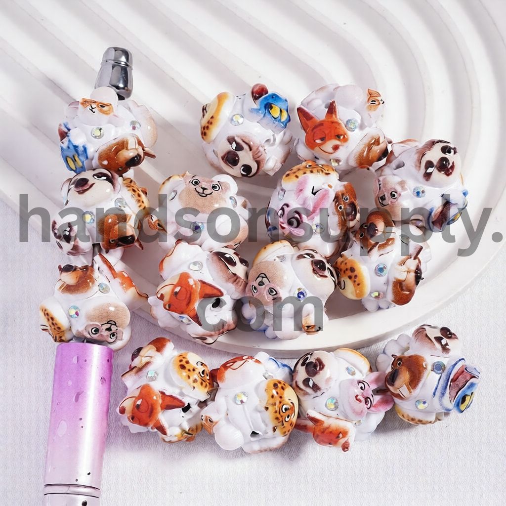 Crazy Animal Faces City Character Mix with Sparkling AB Rhinestones Clay Beads 22MM