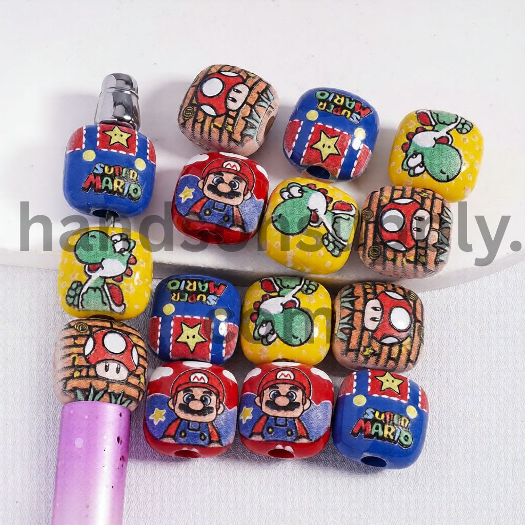 Plumber Character Series, Print Curved Square Shape, Acrylic Beads 15*15MM, Random Mix